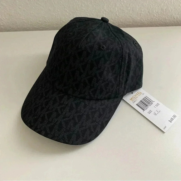 Michael Kors Printed MK Logo Adjustable Baseball Cap Hat Black Monogram NEW